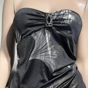 Vintage black and silver tube top with brooch size L